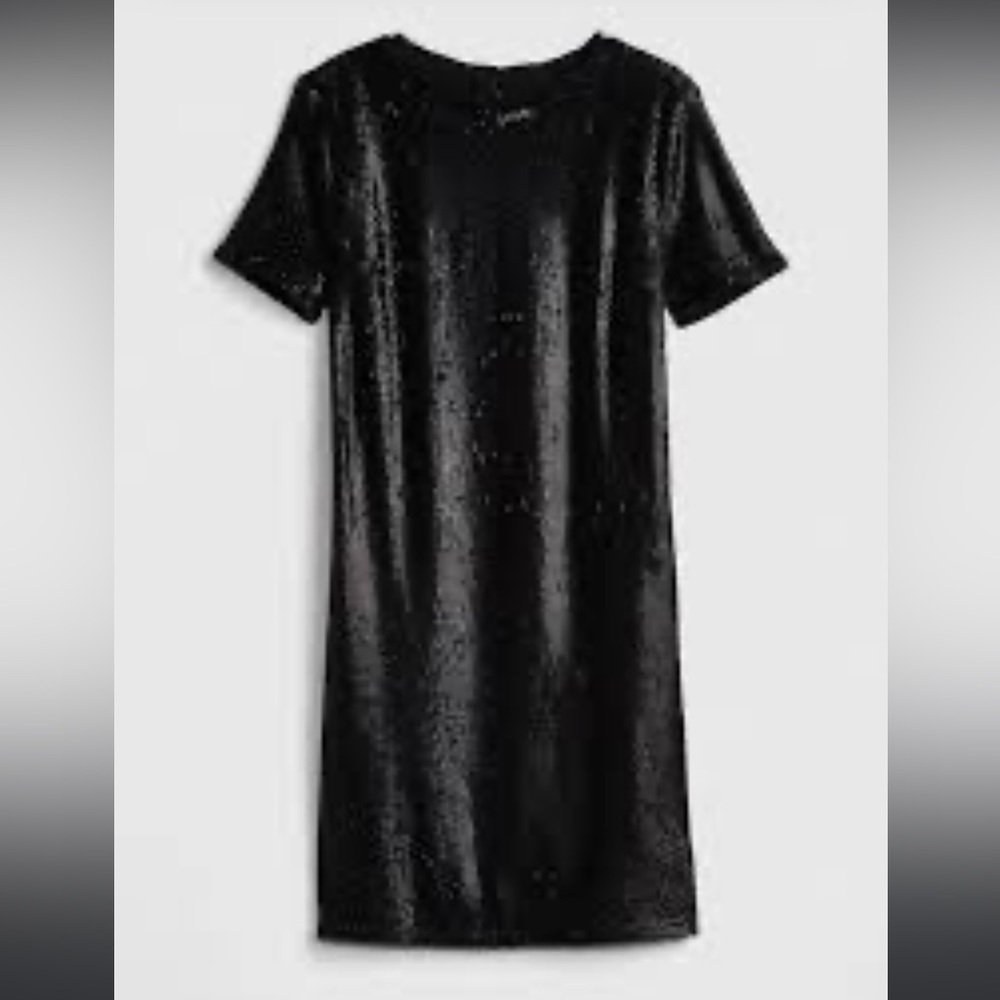 GAP black sequin shift dress short sleeves Sz 4 Petite‎